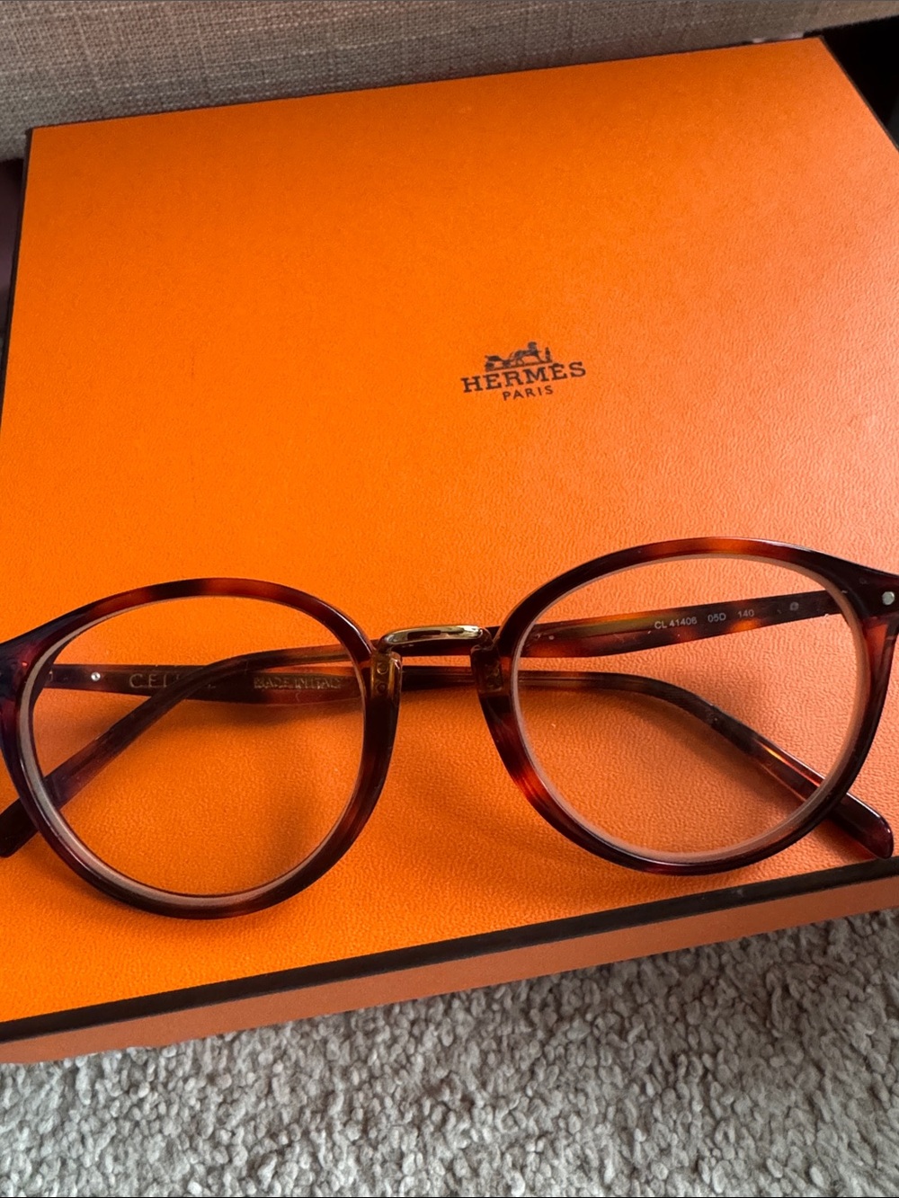 Celine Men's Round Tortoiseshell Glasses with Gold Bridge